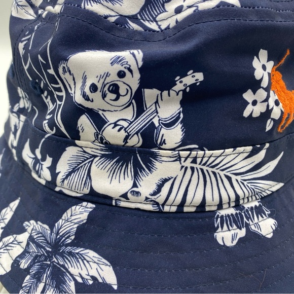 Polo Ralph Lauren Hawaiian Bear Ukulele Floral Orange Pony Bucket Hat Blue L/XL - Picture 3 of 8